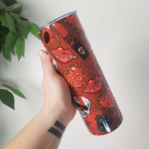 New Punk Rock Chic Red Skull and Lips 20oz Tumbler Rock N Roll